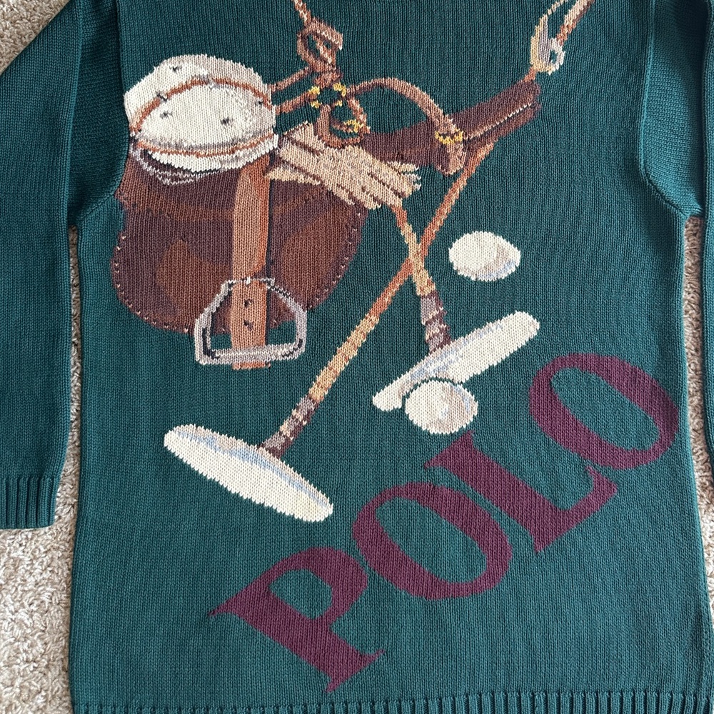 EXTREMELY RARE - 70s POLO RALPH LAUREN Equestrian Saddle/Clubs Knit Sweater - Picture 10 of 14